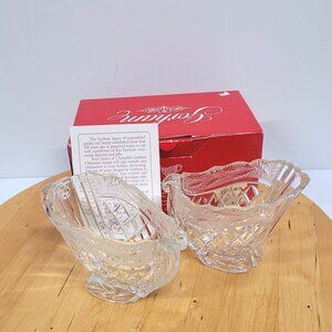 Gorham Sleigh Sugar & Cream Set Lead Crystal C701 Germany Christmas Winter